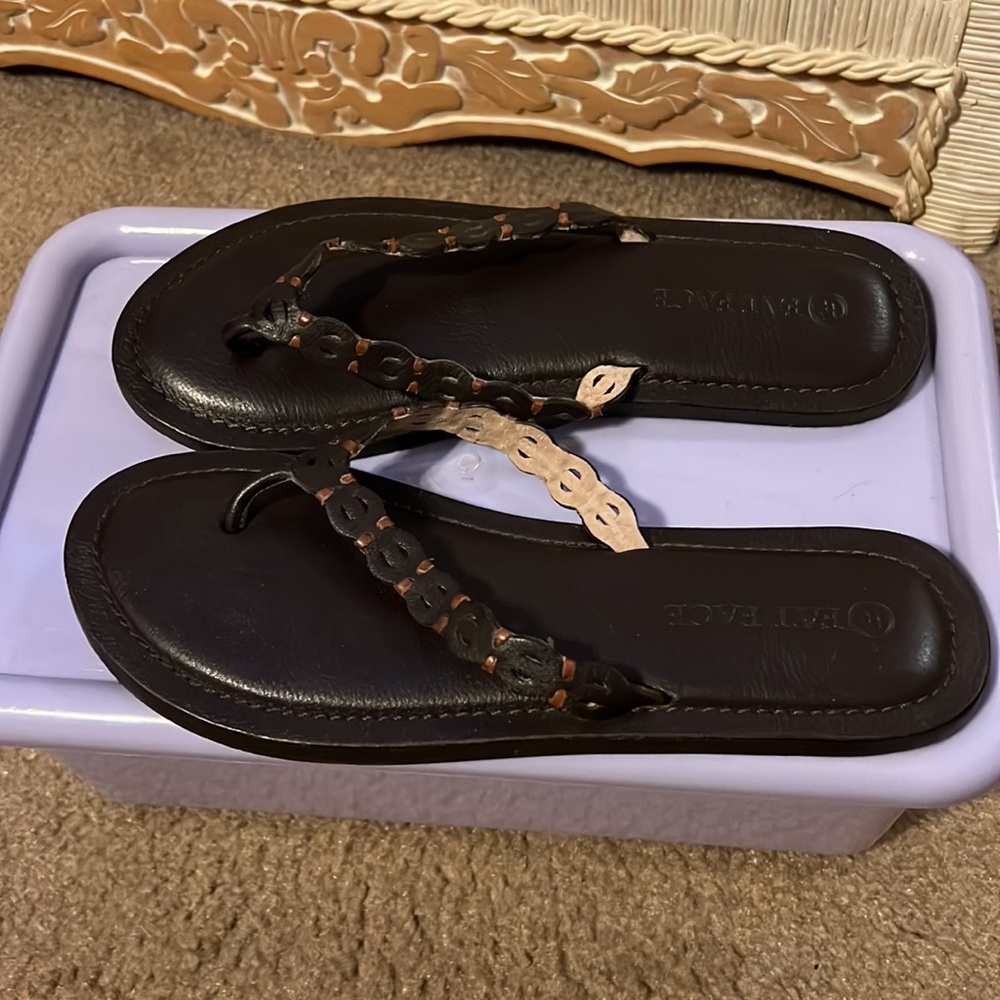 Fat Face dark brown leather flip flops Size 8 - Picture 5 of 9